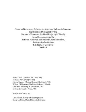 Guide to Documents Relating to American Indians in Montana