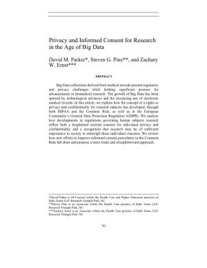 Privacy and Informed Consent for Research in the Age of Big Data