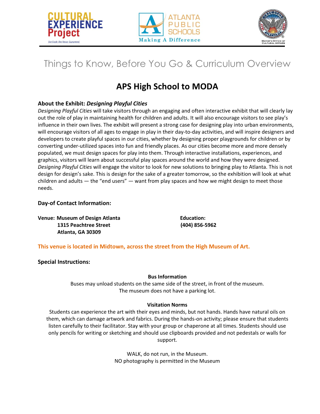 Things to Know, Before You Go & Curriculum Overview APS High