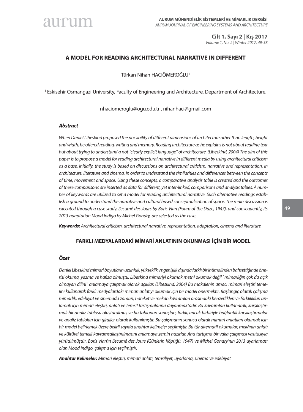 A Model for Reading Architectural Narrative in Different