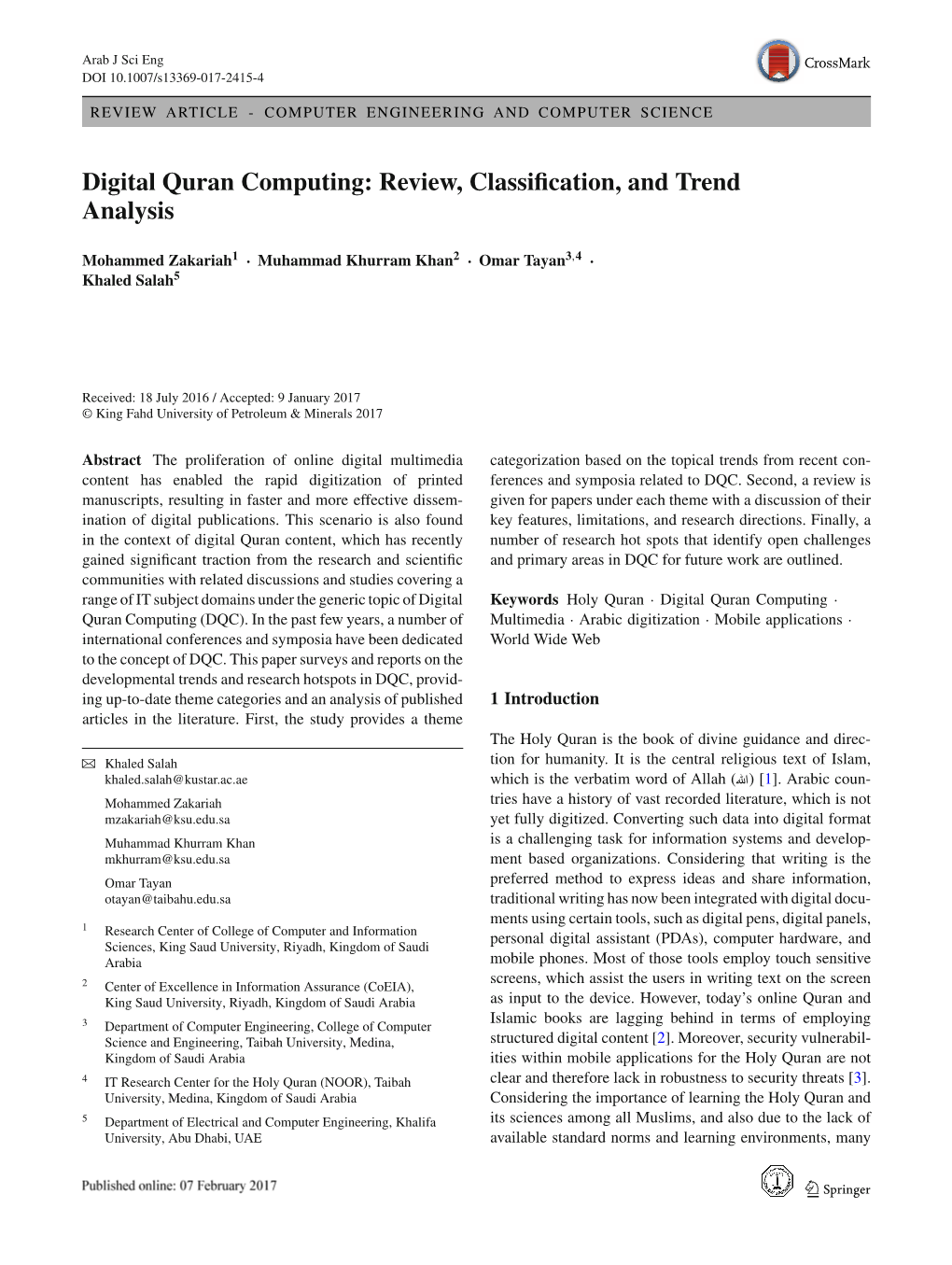 Digital Quran Computing: Review, Classification, and Trend Analysis