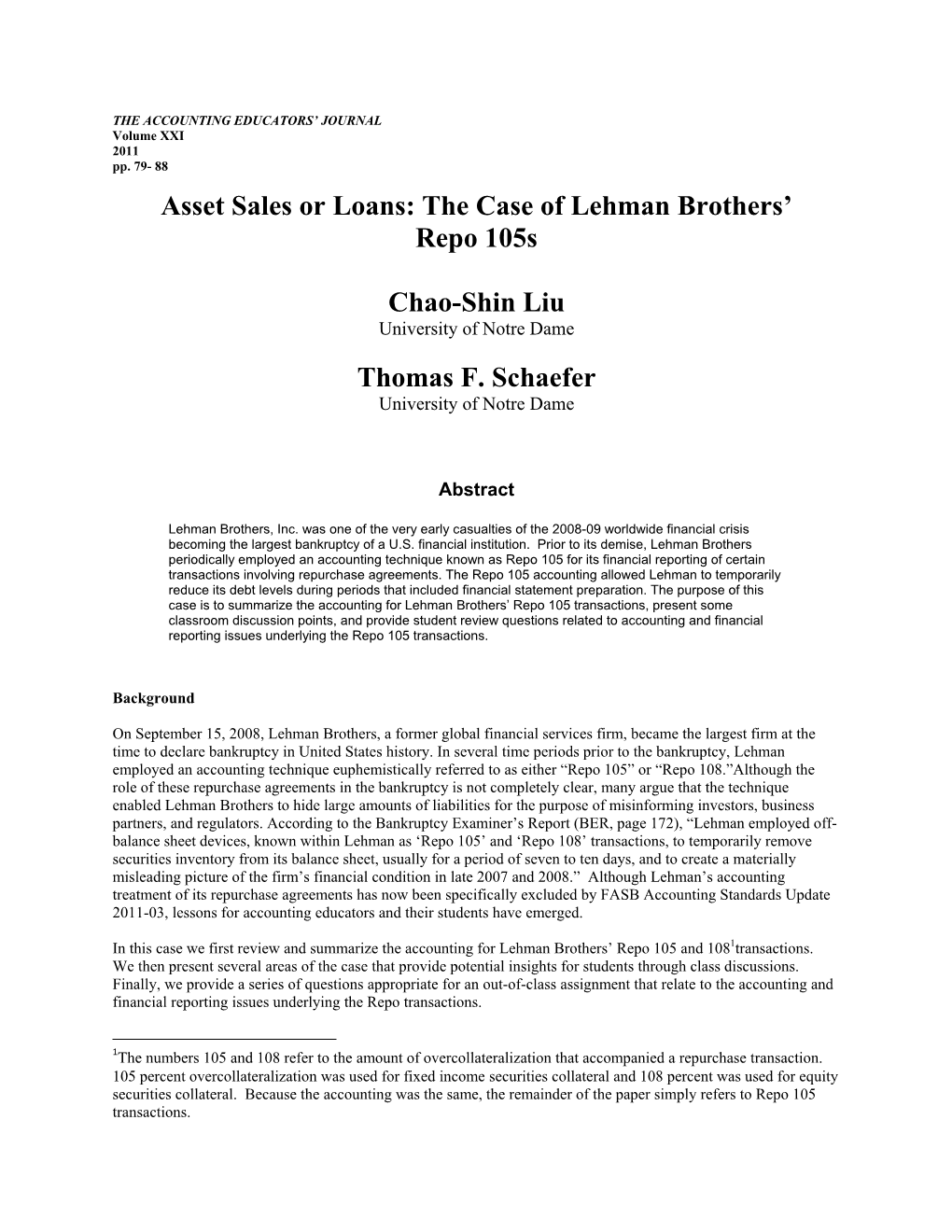 Asset Sales Or Loans: the Case of Lehman Brothers' Repo 105S Chao