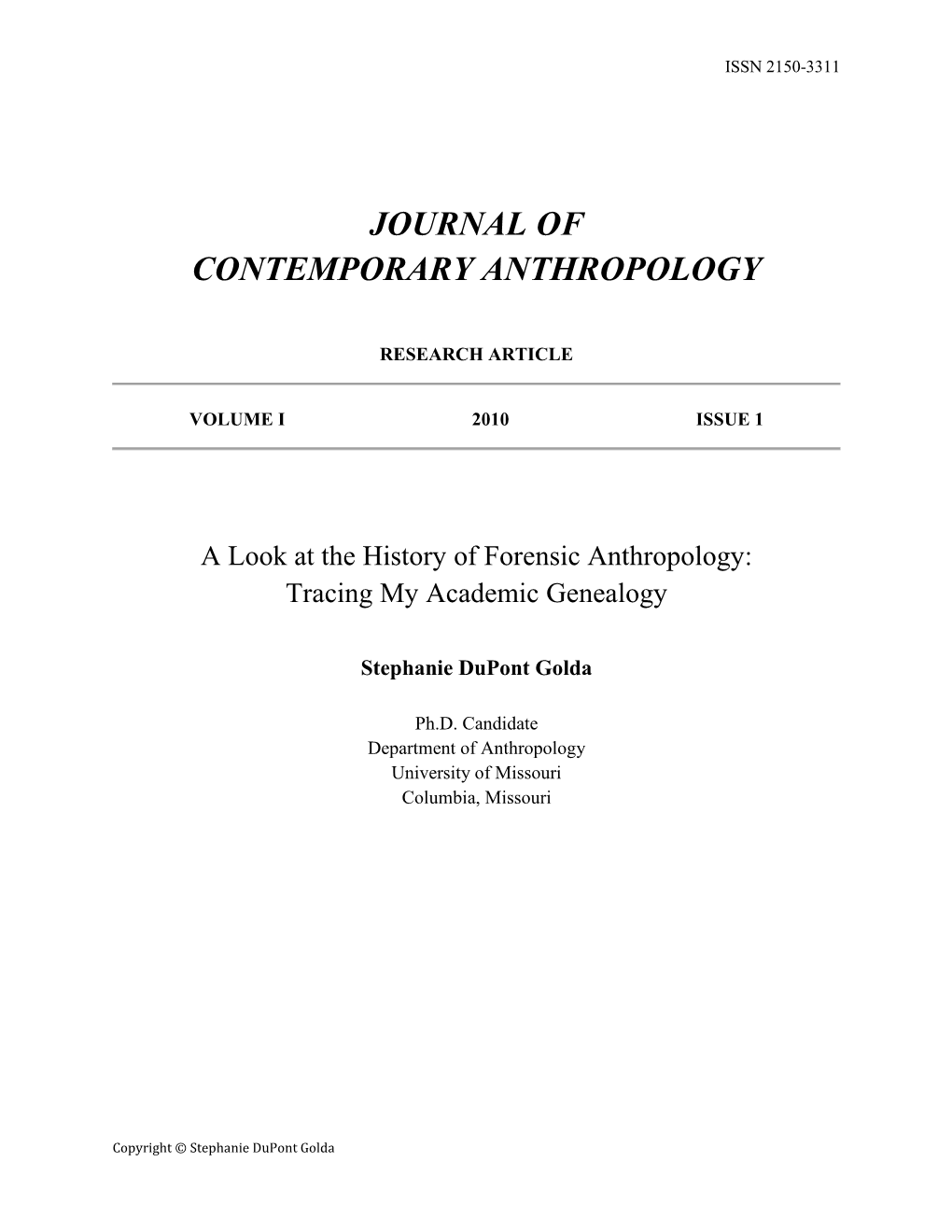 A Look at the History of Forensic Anthropology: Tracing My Academic Genealogy