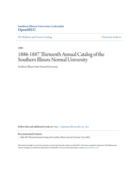 1886-1887 Thirteenth Annual Catalog of the Southern Illinois Normal University Southern Illinois State Normal University