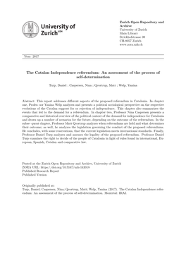 The Catalan Independence Referendum: an Assessment of the Process of Self-Determination