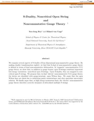 S-Duality, Noncritical Open String and Noncommutative Gauge Theory 1