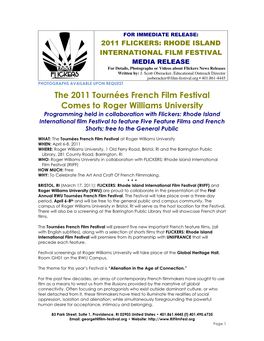 The 2011 Tournées French Film Festival Comes to Roger Williams