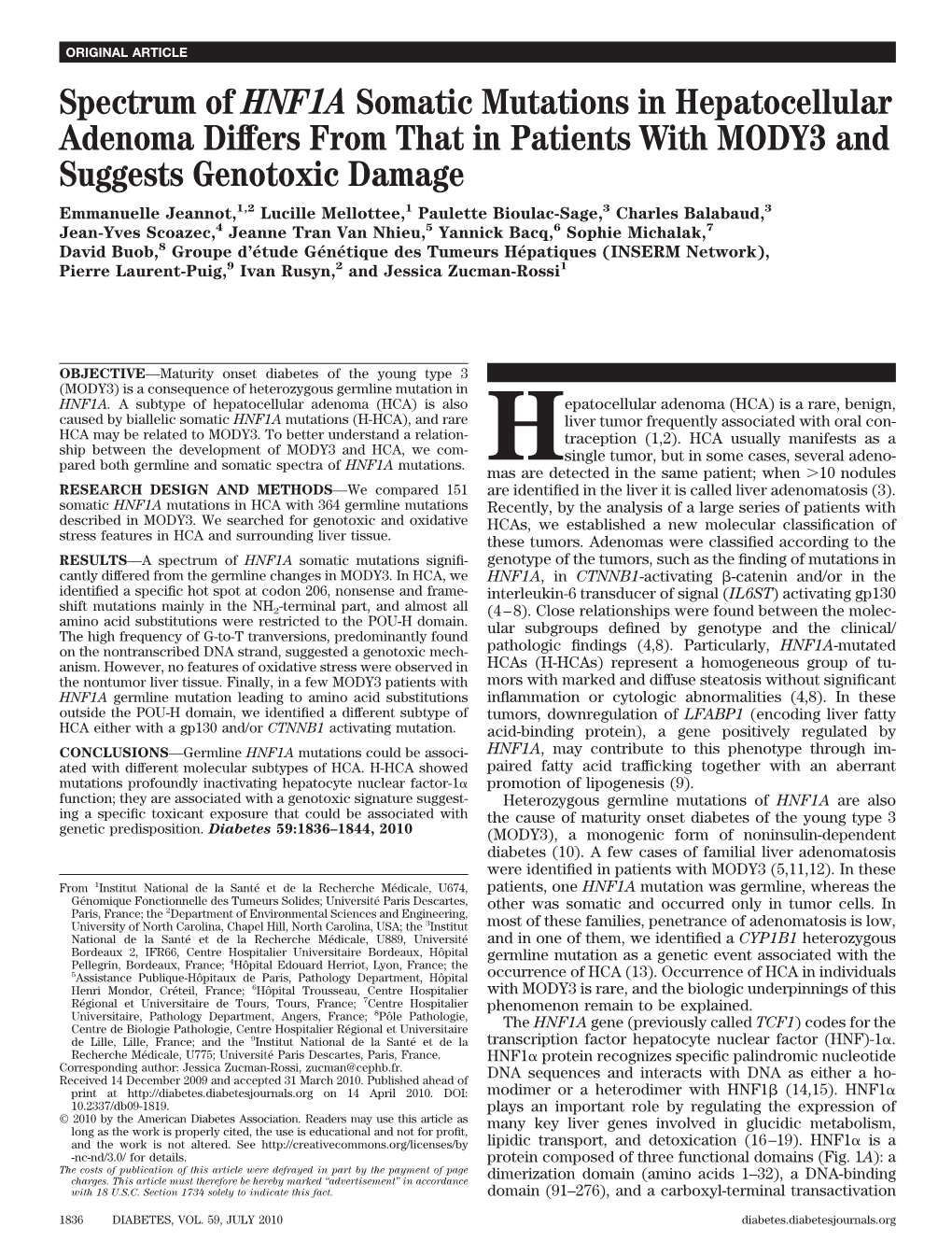 Spectrum of HNF1A Somatic Mutations in Hepatocellular