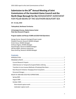 Submission to the 20 Annual Meeting of Joint Commissions of the Inuvialuit Game Council and the North Slope Borough for the MANA