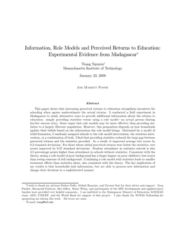 Information, Role Models and Perceived Returns to Education: Experimental Evidence from Madagascar∗