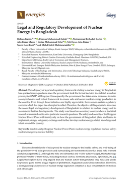 Legal and Regulatory Development of Nuclear Energy in Bangladesh