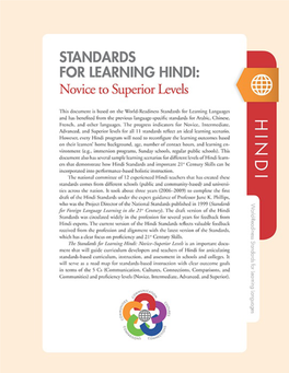 Standards for Learning Hindi
