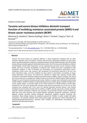 Tyrosine and Aurora Kinase Inhibitors Diminish Transport Function of Multidrug Resistance-Associated Protein