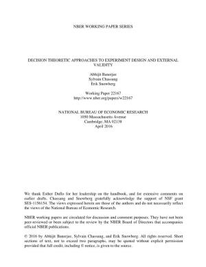 Nber Working Paper Series Decision Theoretic