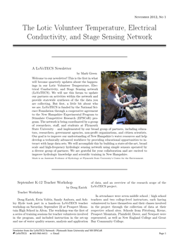 The Lotic Volunteer Temperature, Electrical Conductivity, and Stage Sensing Network