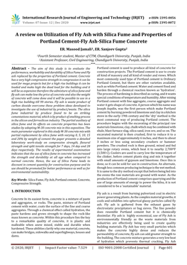 A Review on Utilization of Fly Ash with Silica Fume and Properties of Portland Cement-Fly Ash-Silica Fume Concrete ER