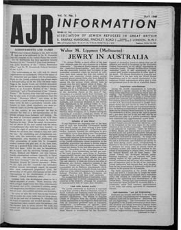 INFORMATION Ll ISSUED Fir the ASSOCIATION of JEWISH REFUGEES in GREAT BRITAIN 8, FAIRFAX MANSIONS