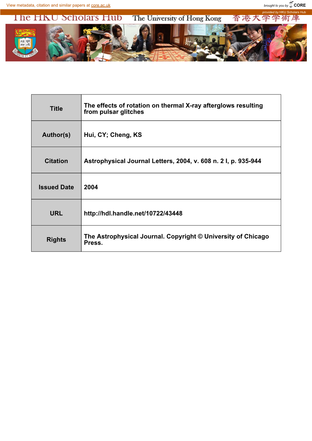 Title the Effects of Rotation on Thermal X-Ray Afterglows Resulting from Pulsar Glitches Author(S)