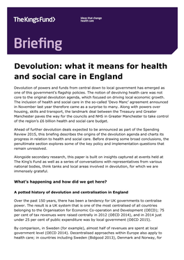 Devolution: What It Means for Health and Social Care in England