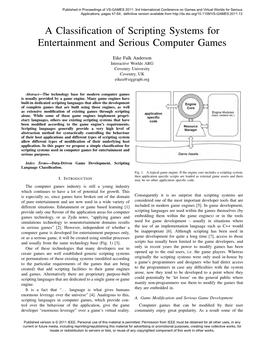 A Classification of Scripting Systems for Entertainment and Serious
