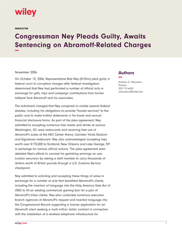 Congressman Ney Pleads Guilty, Awaits Sentencing on Abramoff-Related Charges −