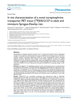In Vivo Characterization of a Novel Norepinephrine Transporter PET Tracer [18F]NS12137 in Adult and Immature Sprague-Dawley Rats Francisco R