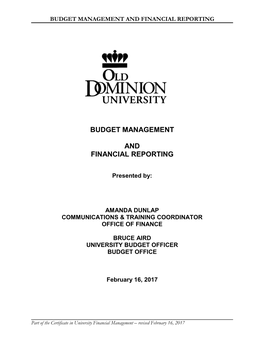 Budget Management and Financial Reporting