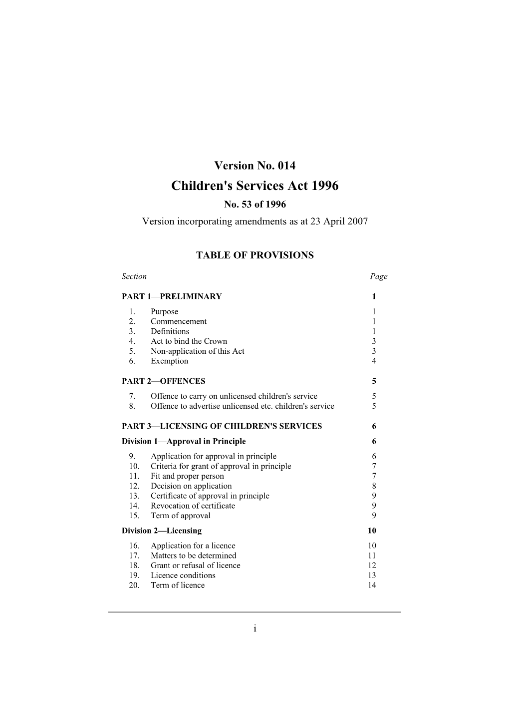 Children's Services Act 1996