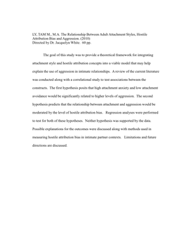 Relationship Between Adult Attachment Styles, Hostile Attribution Bias and Aggression