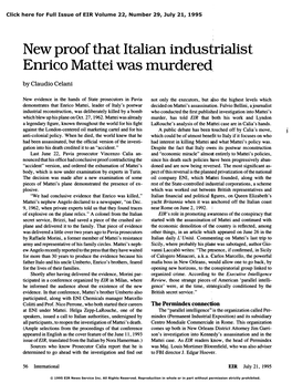 New Proof That Italian Industrialist Enrico Mattei Was Murdered