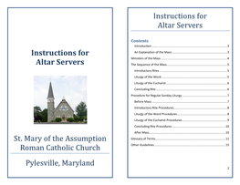 Instructions for Altar Servers St. Mary of the Assumption Roman Catholic