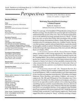 Inside: Sanderson on Reforming Theory (P. 1) • Scheff on Goffman (P. 5) • Bergesen Replies to His Critics (P