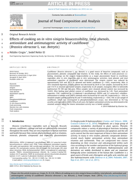 Effects of Cooking on in Vitro Sinigrin Bioaccessibility, Total Phenols