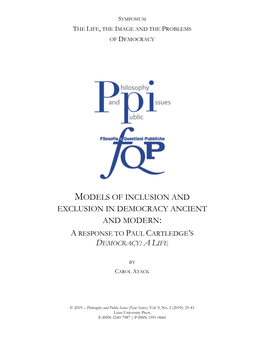 Models of Inclusion and Exclusion in Democracy Ancient and Modern: a Response to Paul Cartledge’S Democracy: a Life