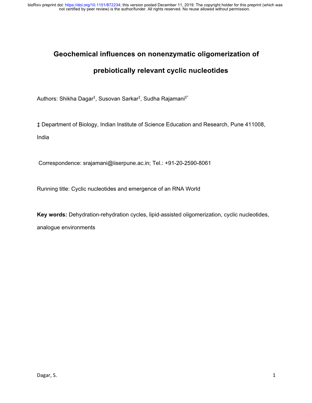 Geochemical Influences on Nonenzymatic Oligomerization Of