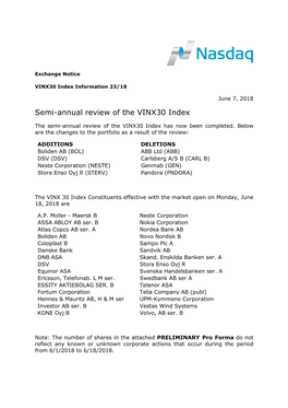 Semi-Annual Review of the VINX30 Index