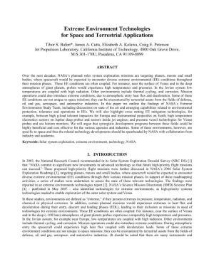 Extreme Environment Technologies for Space and Terrestrial Applications