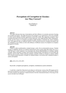 Perceptions of Corruption in Ukraine: Are They Correct?