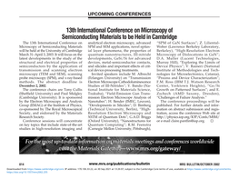 13Th International Conference on Microscopy of Semiconducting