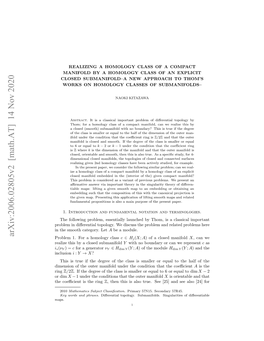 Arxiv:2006.02805V2 [Math.AT] 14 Nov 2020 H Oﬃin Stering the Is Coeﬃcient the Rbe Ndﬀrniltplg.W Ics H Rbe N Eae P Let Related Category