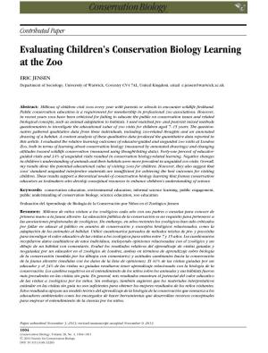 Evaluating Children's Conservation Biology Learning at The