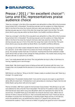 Lena and ESC Representatives Praise Audience Choice