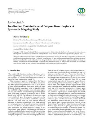 Localization Tools in General Purpose Game Engines: a Systematic Mapping Study