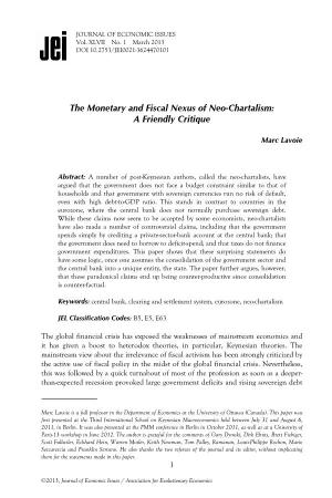 The Monetary and Fiscal Nexus of Neo-Chartalism: a Friendly Critique