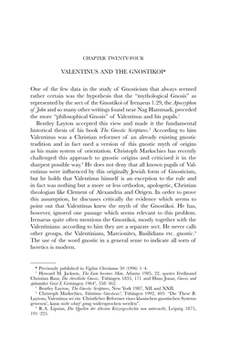 VALENTINUS and the GNOSTIKOI* One of the Few Data in the Study Of
