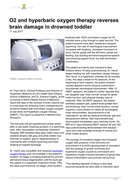 O2 and Hyperbaric Oxygen Therapy Reverses Brain Damage in Drowned Toddler 17 July 2017