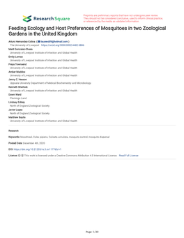 Feeding Ecology and Host Preferences of Mosquitoes in Two Zoological Gardens in the United Kingdom