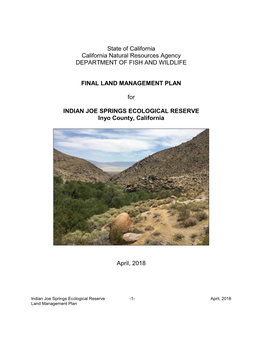 Indian Joe Springs Ecological Reserve Land Management Plan (LMP)