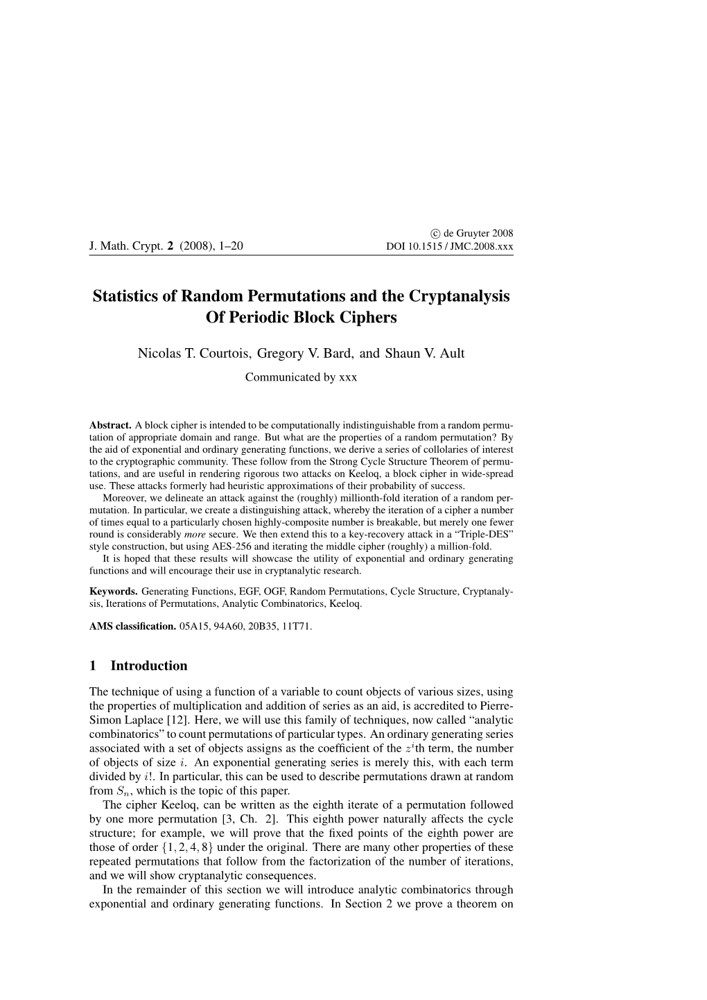 Statistics of Random Permutations and the Cryptanalysis of Periodic Block Ciphers