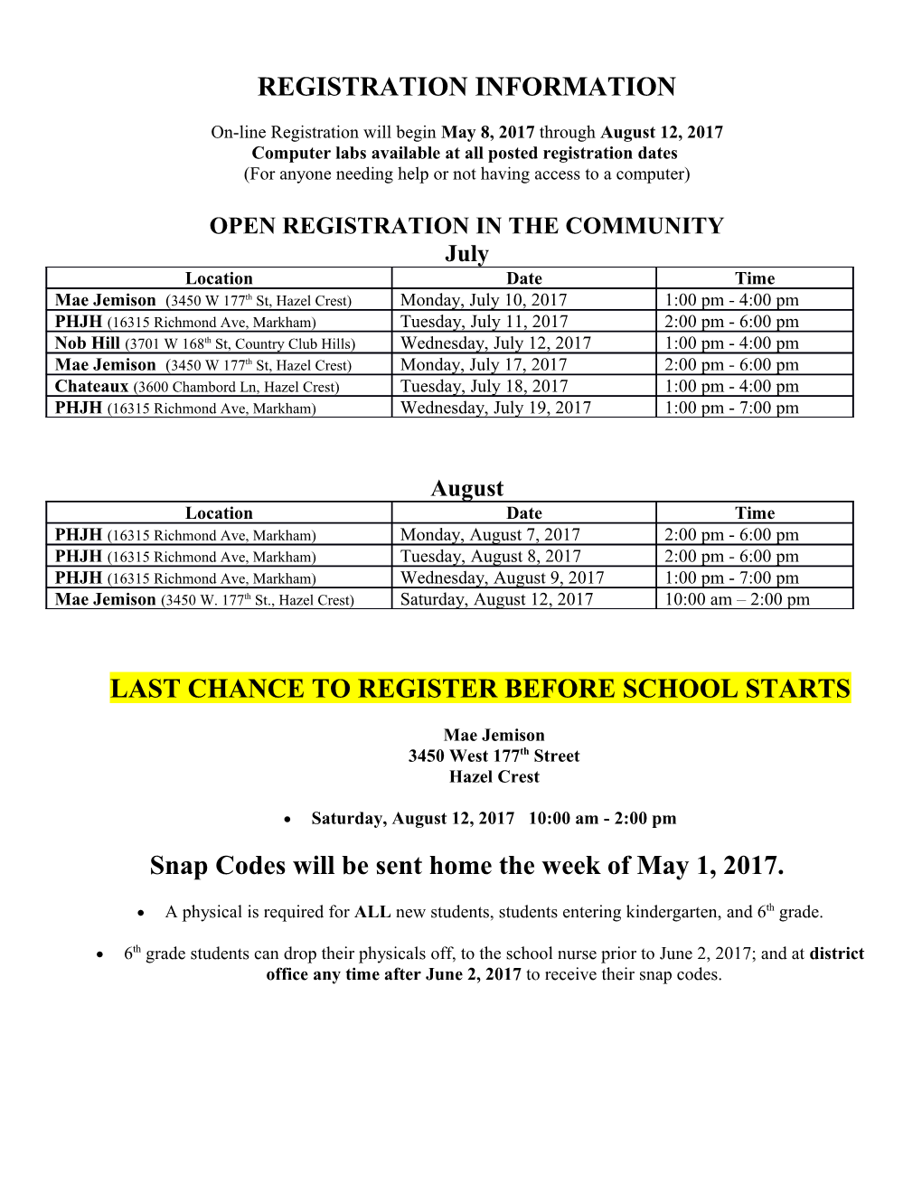 Registration Information